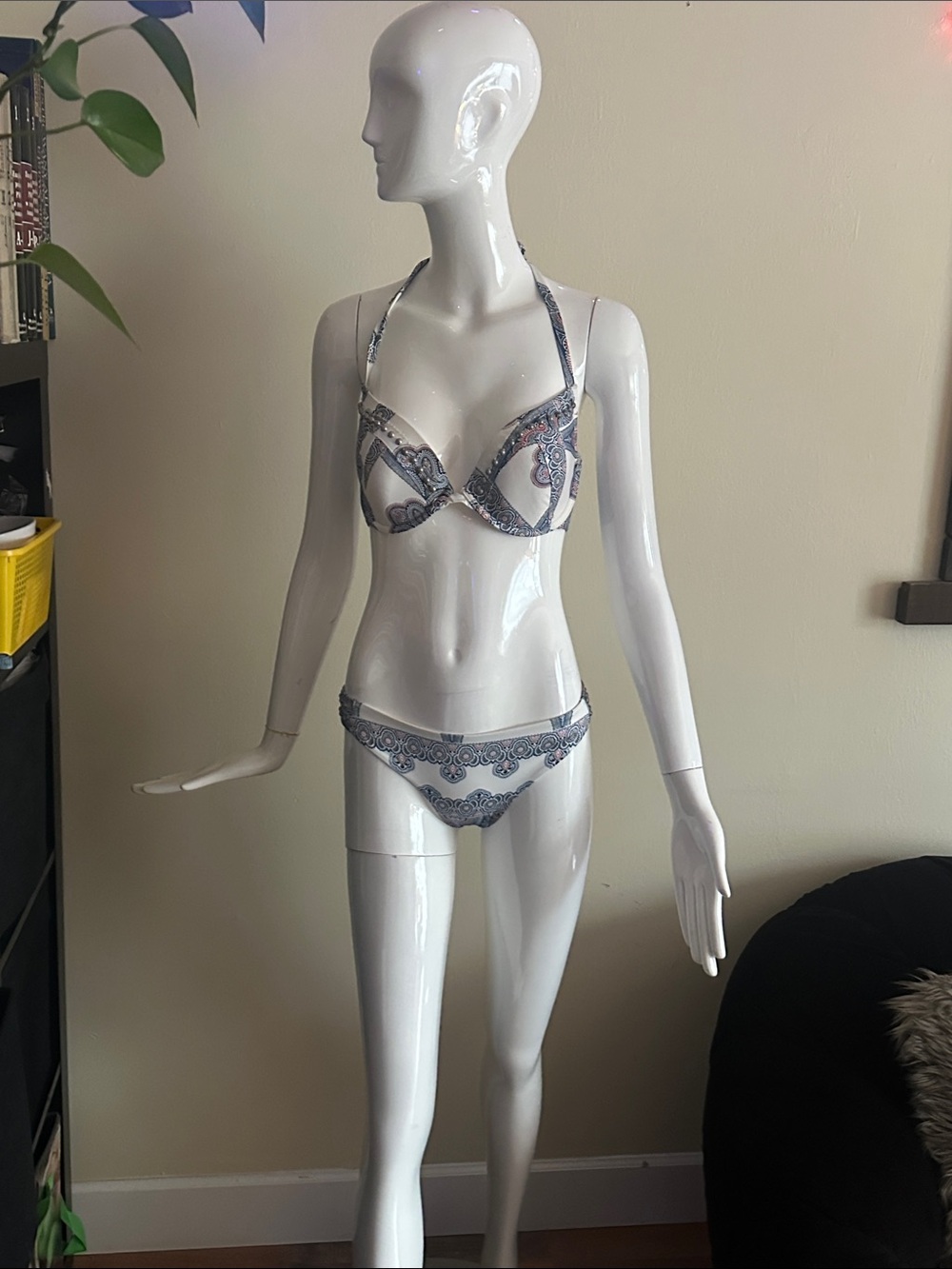 H&M Paisley Halter Bra & Bikini Set in Gray and White
